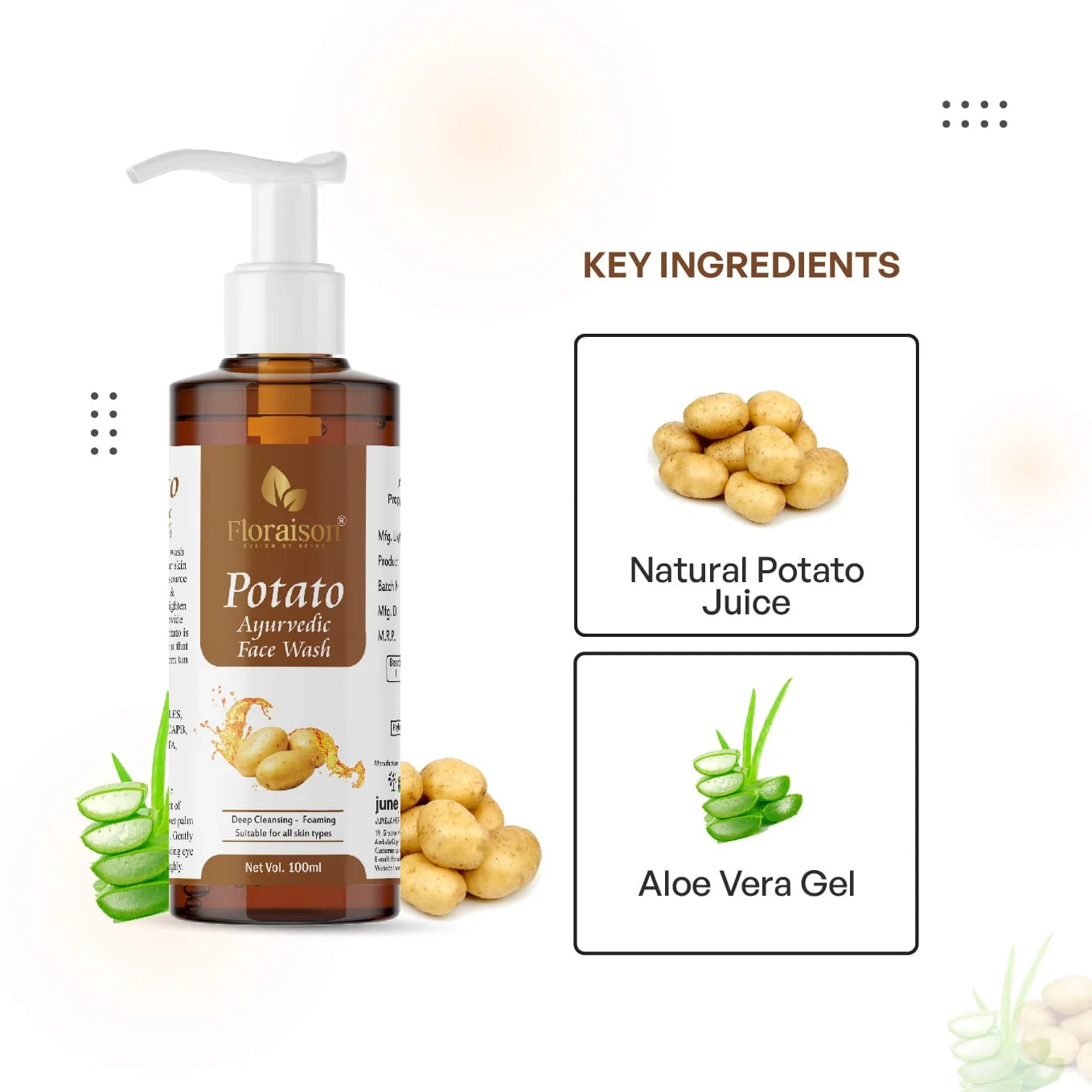Floraison Ayurvedic Potato Face Wash 100ML For Pigmentation, Dark circles & Anti Aging.