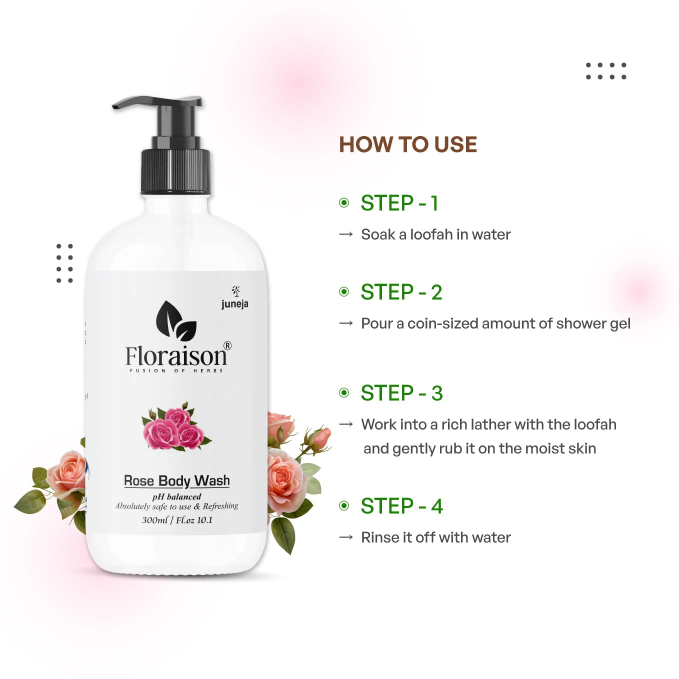 Floraison Ayurvedic Rose body wash 300ML For Soft, Smooth & Glowing Skin