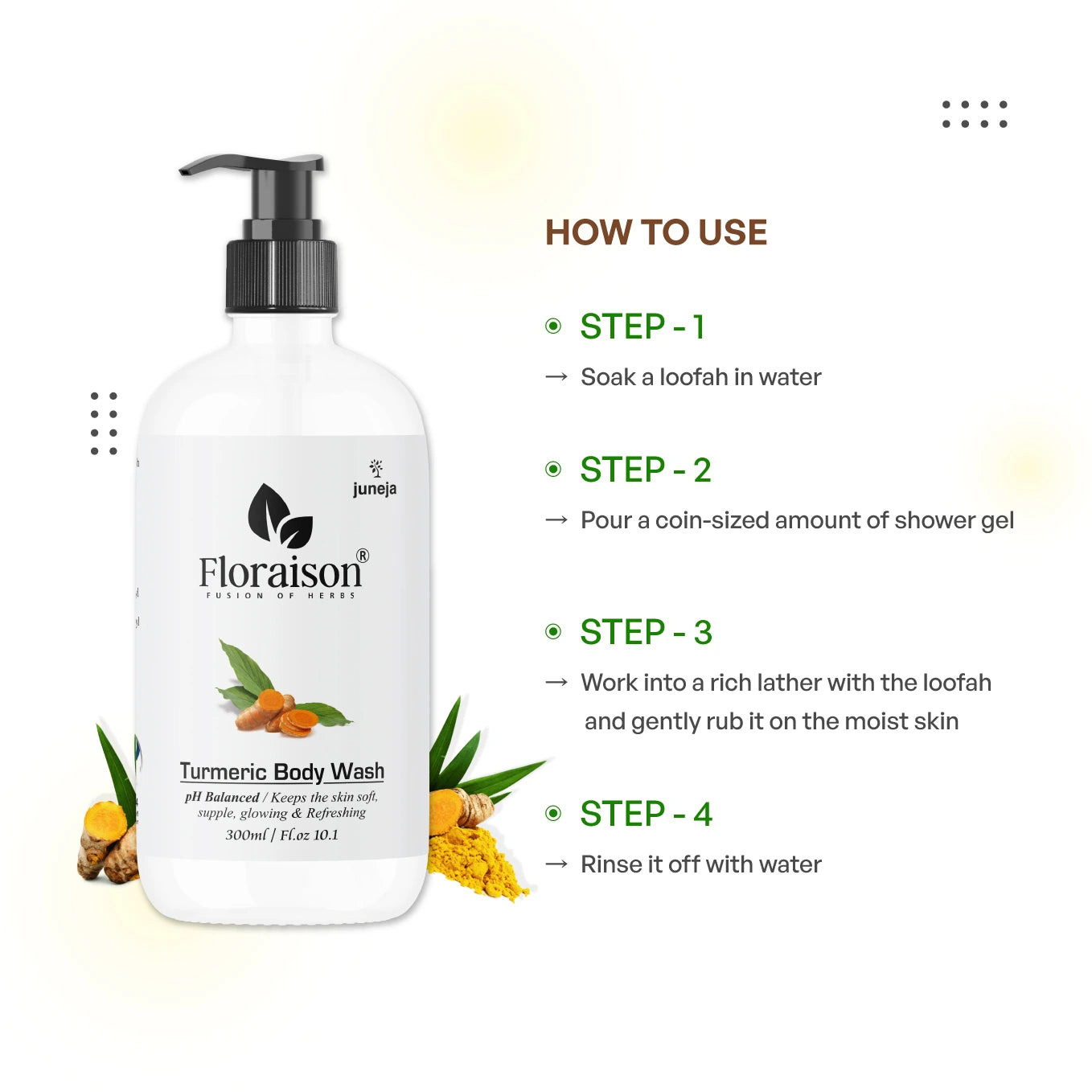 Floraison Ayurvedic Turmeric Body wash 300ML For soft, Smooth & Refresh Feeling