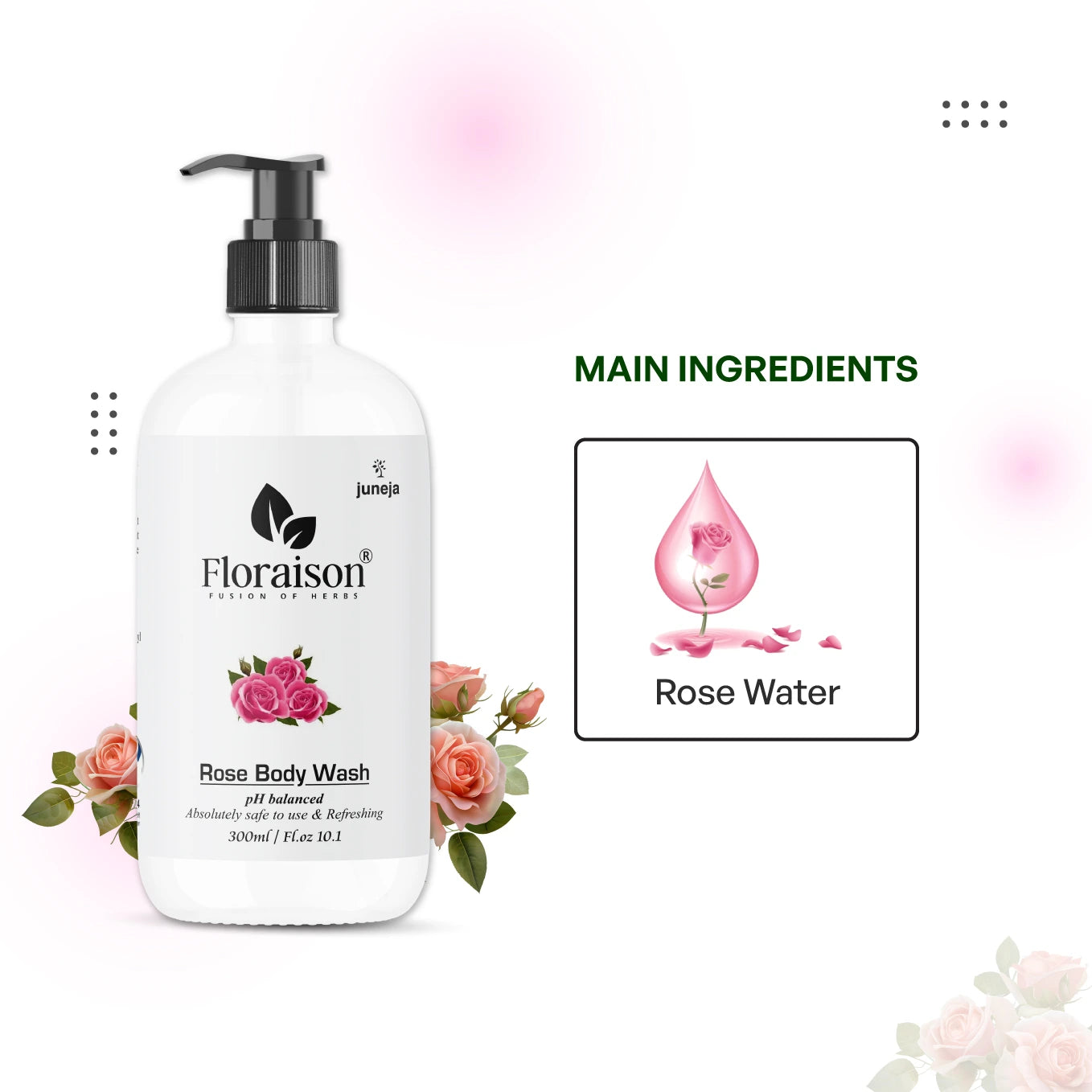 Floraison Ayurvedic Rose body wash 300ML For Soft, Smooth & Glowing Skin
