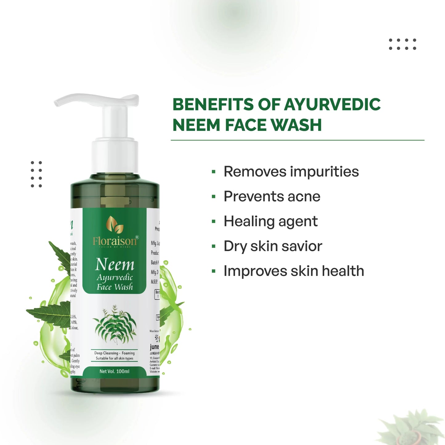 Floraison Ayurvedic Neem Face Wash 100ML For Pimples, Acne , Whiteheads