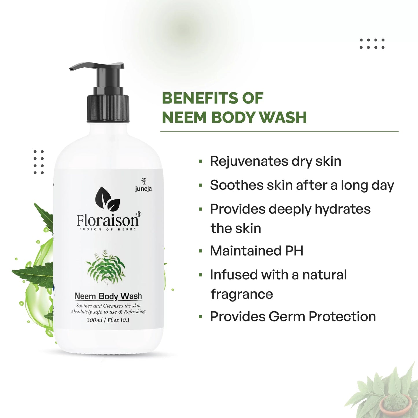 Floraison Ayurvedic Neem Body Wash 300ML For Moisturize & Deep Cleansing