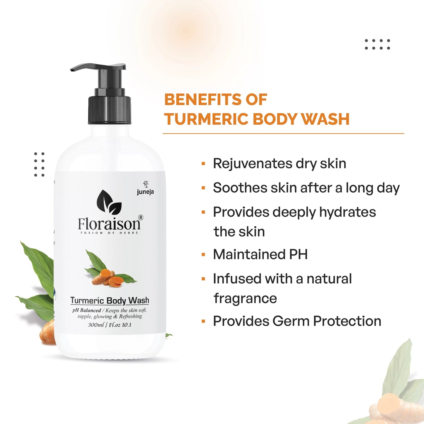 Floraison Ayurvedic Turmeric Body wash 300ML For soft, Smooth & Refresh Feeling