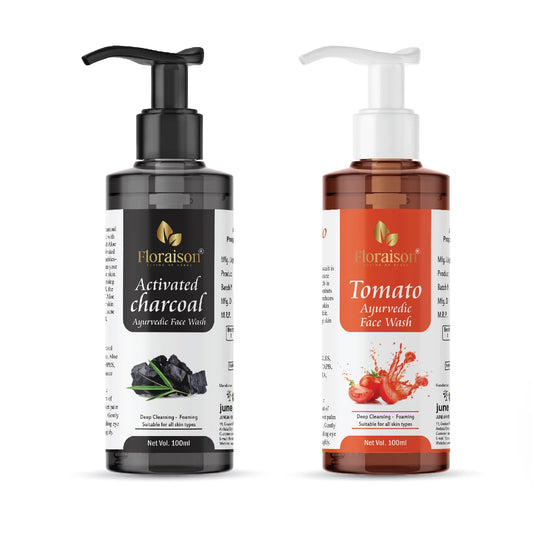 Floraison Ayurvedic Activated Charcoal & Tomato Face Wash 100Ml Each Combo (Pack of 2)