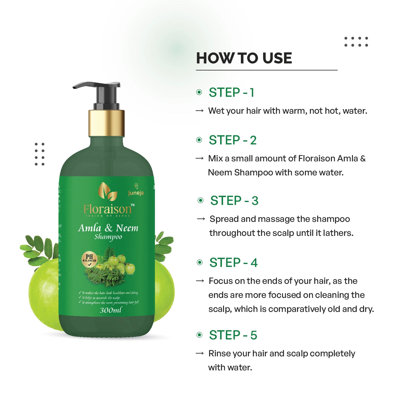 Floraison Ayurvedic Amla & Neem Shampoo 300ML for hair fall, Strengthens & shines