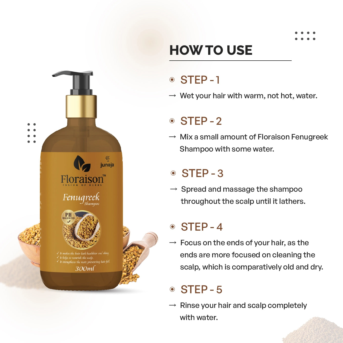 Floraison Ayurvedic and Natural Fenugreek seeds shampoo 300 ML For dandruff, hairfall, smooth or shiny hair