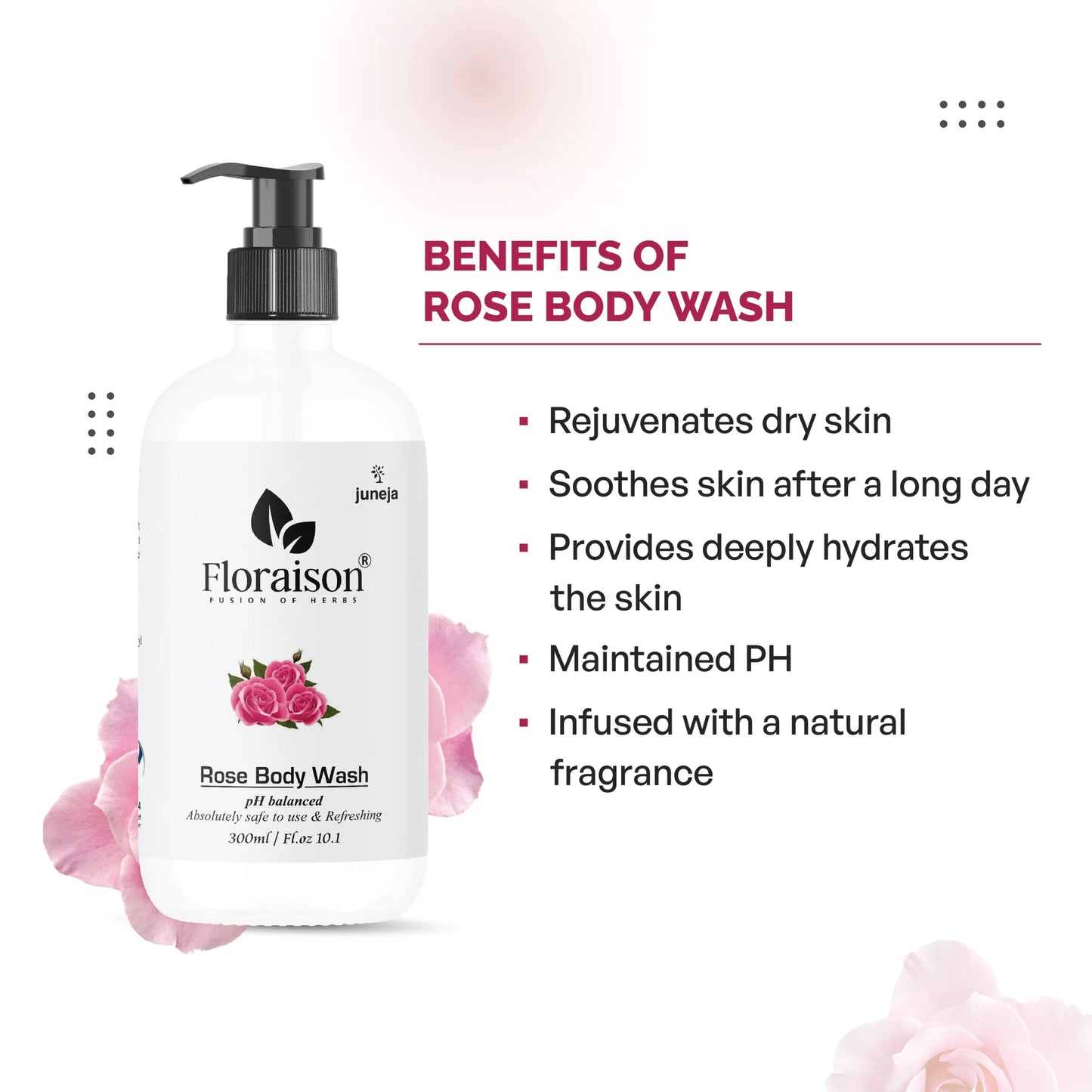 Floraison Ayurvedic Rose body wash 300ML For Soft, Smooth & Glowing Skin
