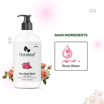 Floraison Ayurvedic Rose body wash 300ML For Soft, Smooth & Glowing Skin