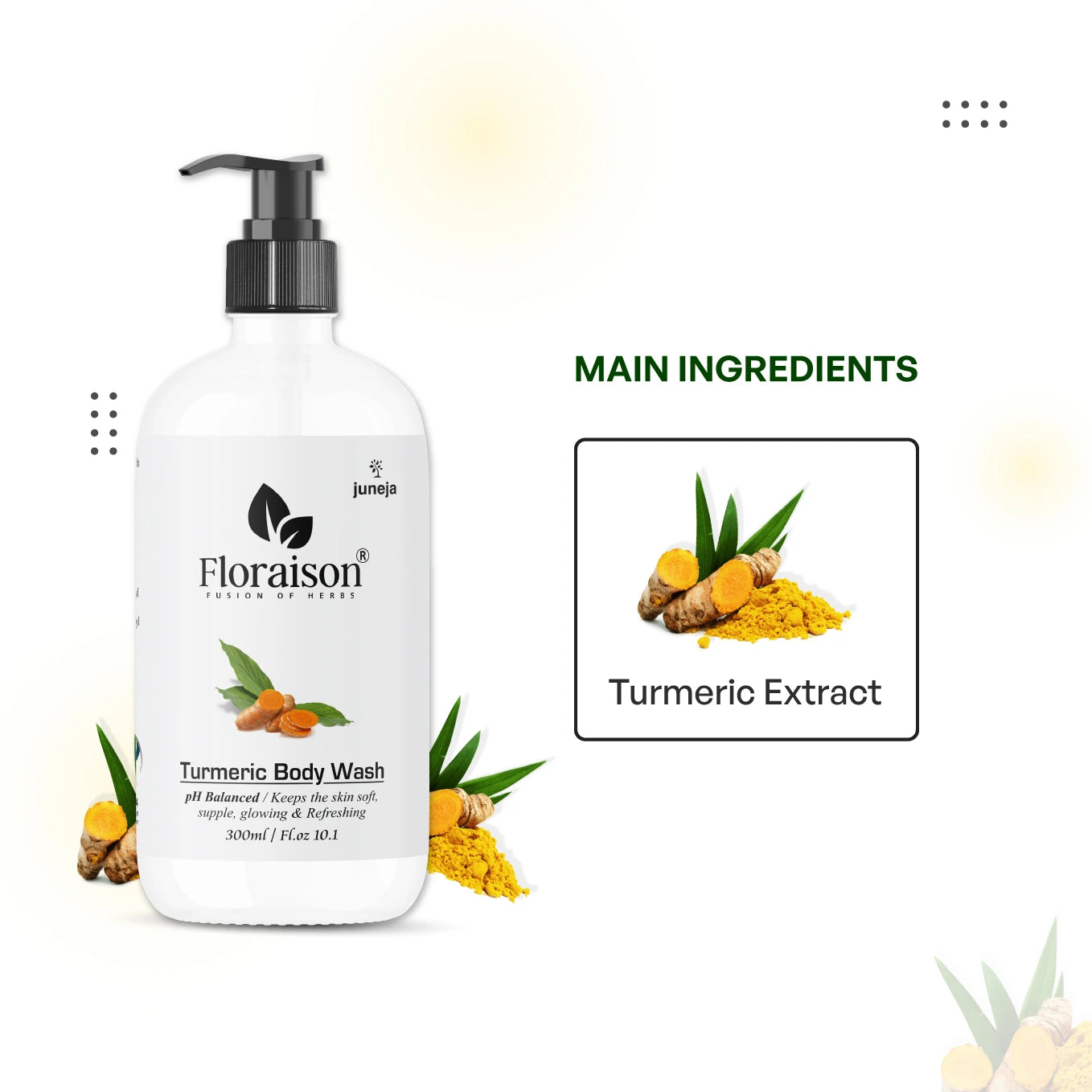 Floraison Ayurvedic Turmeric Body wash 300ML For soft, Smooth & Refresh Feeling