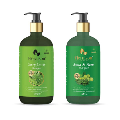 Floraison Ayurvedic Curry Leaves plus Amla Neem Shampoo 300ML Combo (Pack of 2) For Dandruff, Hairfall & Thin Hair