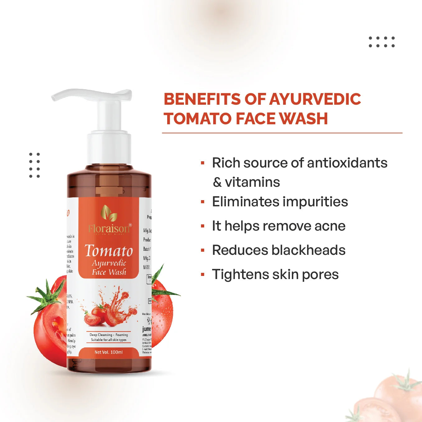 Floraison Ayurvedic Activated Charcoal & Tomato Face Wash 100Ml Each Combo (Pack of 2)