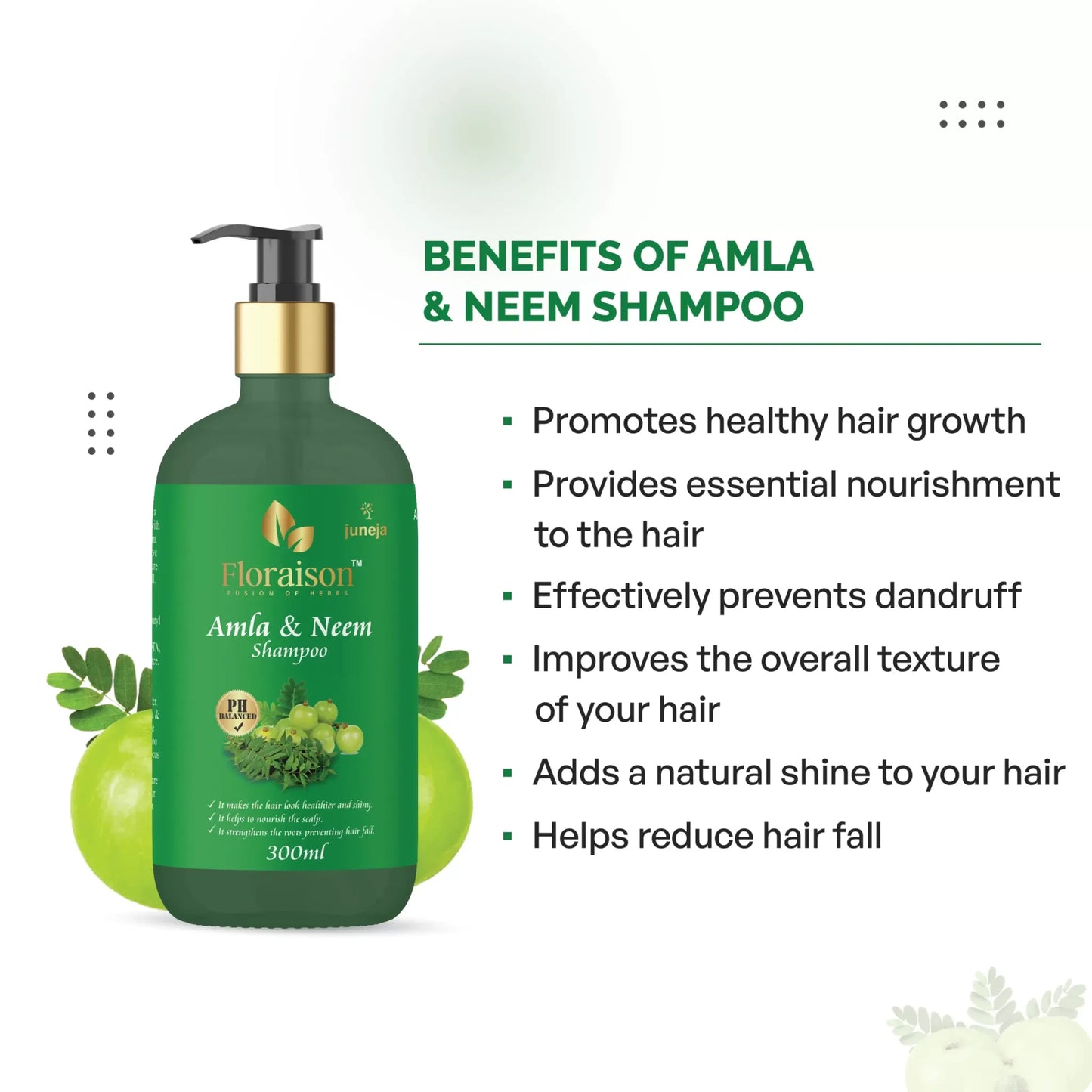 Floraison Ayurvedic Amla & Neem Shampoo 300ML for hair fall, Strengthens & shines