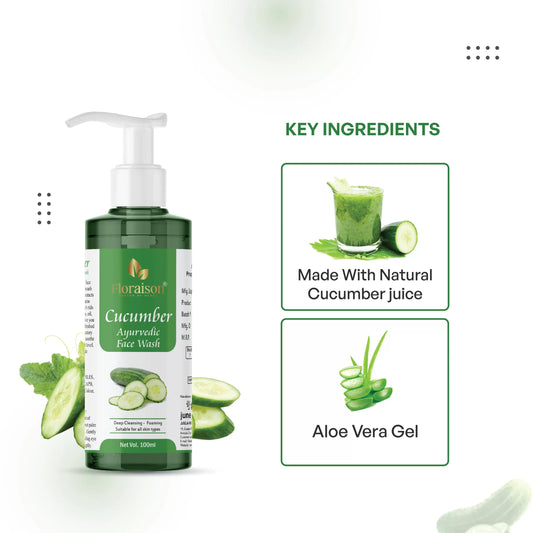 Floraison Ayurvedic Cucumber Face Wash 100ML For Skin Tanning, Anti Aging & Pimples